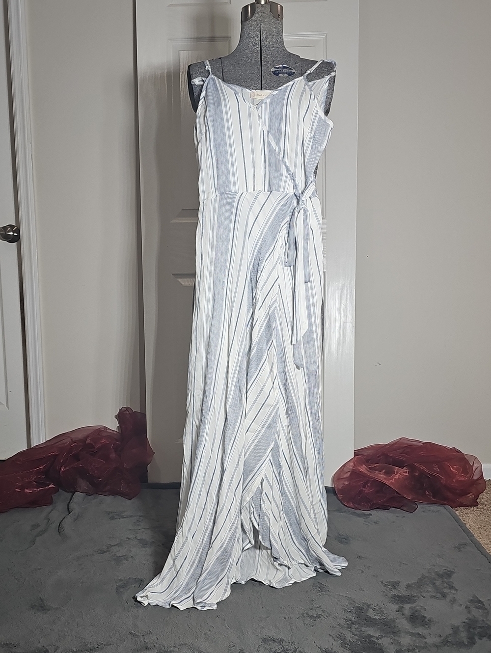 Altard State Striped Faux Wrap Maxi Dress Blue White Cotton Lined Small